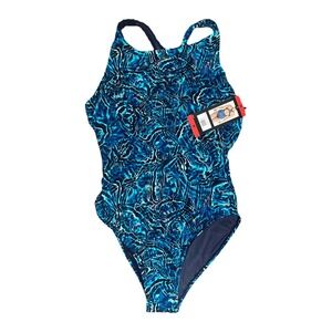 NWT TYR 1-Piece Swimsuit Blue Racerback Removable Cups Control Fit Size L*